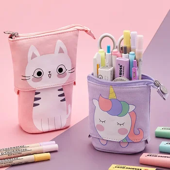 Креативный Выдвижной кошачий пенал для школьных принадлежностей, сумка для канцелярских принадлежностей, Кавайные пеналы, холст, большой милый держатель для ручек, подарки для детей, сумка для ручек
