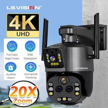 LS VISION 8K Wifi Камеры наблюдения с 20-кратным оптическим зумом Наружная беспроводная камера видеонаблюдения с четырьмя объективами и двумя экранами PTZ с автоматическим отслеживанием 