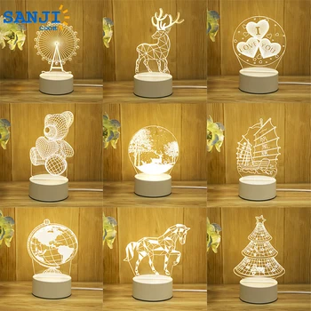 SanjiCook 3D Лампа Акриловые светодиодные ночники Динозавр Медведь Олень Любовь ночник для свадьбы Рождество День Рождения украшения