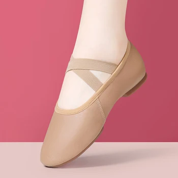 Женские балетные туфли на мягкой подошве Однотонные Нескользящие туфли на танкетке с круглым носком для танцев