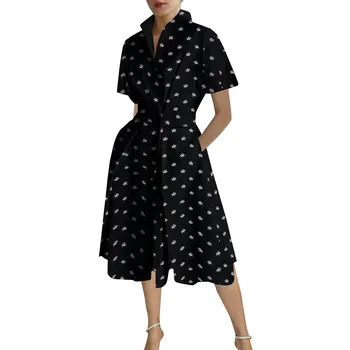 Модная Женская рубашка Поло с воротником и пуговицами, эластичный пояс, платье с широкими рукавами, Элегантные платья для женщин, Vestidos Mujer