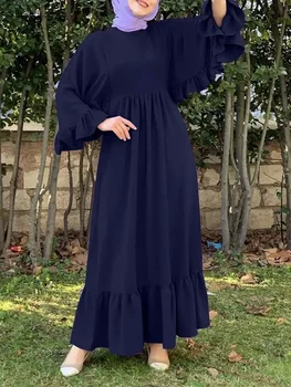 Gaun Abaya Muslim Ramadhan untuk Wanita Dubai Abayas Gaun Hijab Berlengan Kerutan Turki Pakaian Kaftan Afrika Islami Vestidos