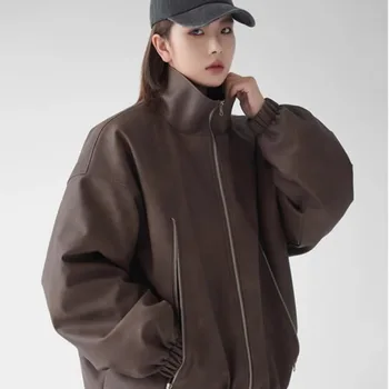 Хлопковое пальто из искусственной кожи в американском стиле большого размера, новое женское зимнее стеганое утолщенное хлопковое пальто, куртки для женщин