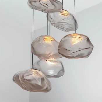 Художественно-декоративное облако из дымчато-серого стекла, подвесной светильник из выдувного стекла, ресторанные люстры, промышленная люстра