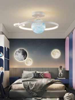 Потолочный Светильник Nordic Luxury Blue Earth LED Используется Для Украшения Дома в Спальне, Гостиной, Кухне, Золотисто-Черном цвете с Дистанционным Управлением