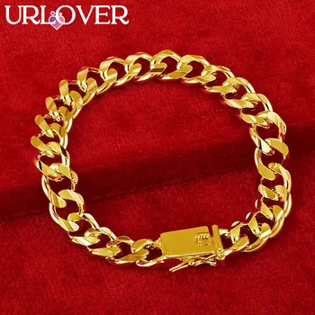 URLOVER 24-каратный золотой браслет для мужчин, Женские браслеты в стиле хип-хоп на Кубе, 10-миллиметровая Кубинская цепочка для вечеринки, свадьбы, помолвки, модные украшения