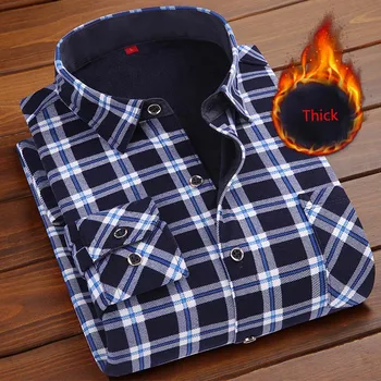 Осенне-зимняя мужская рубашка из плотного бархата, повседневные рубашки с длинным рукавом и теплой флисовой подкладкой, модная мягкая фланель L-5XL