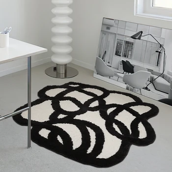 Черно-белый прикроватный коврик с тафтингом, мягкий пушистый ковер с геометрическими линиями, коврик для пола в спальне, коврик для детской комнаты, эстетичный домашний декор