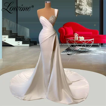 Белое вечернее платье Robe De Soiree Женские Длинные Вечерние платья с бисером и кристаллами 2022 Атласное Элегантное платье для выпускного вечера Плюс Размер на заказ