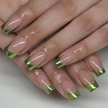 3D аксессуары для коротких накладных ногтей образец дизайна french green aurora tips 24шт набор накладных ногтей press on принадлежности для дизайна накладных ногтей