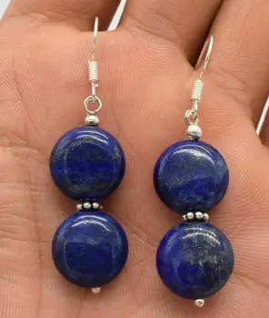 Модные синие бусины из лазурита в форме монеты 12 мм, серебряные серьги-крючки