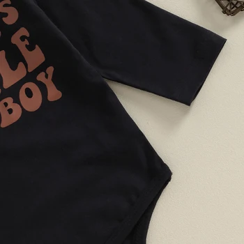 Ковбойский наряд для мальчика, одежда для мальчика в западном стиле, боди с буквенным принтом Коровы, Длинные брюки, Кепка, осенняя одежда 3шт.